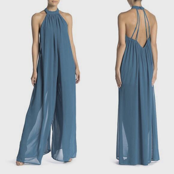ONE ONE SIX Halter Neck Palazzo Jumpsuit Slate Blue L Evening Wear - Picture 1 of 6